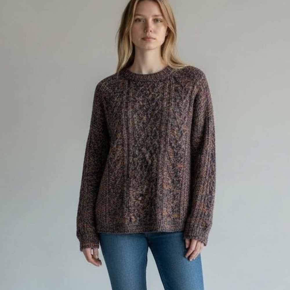 Faded Glory Women's Multicolor Cable Knit Crew Neck Sweater L 12-14 New GIFTABLE